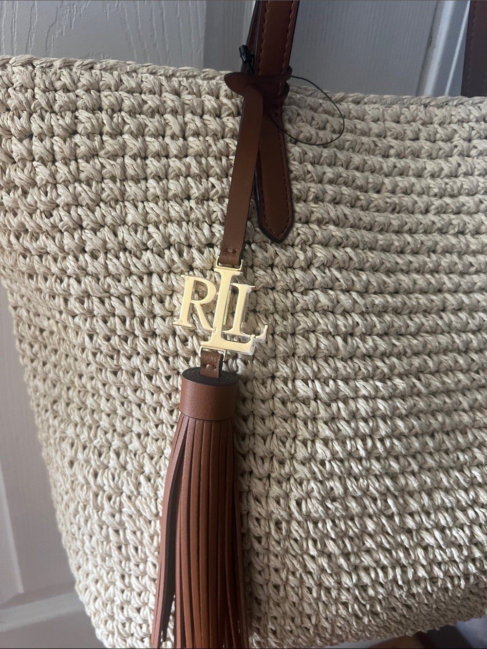 Ralph Lauren Natural Straw Tote with Tan Leather Handles - Picture 2 of 10